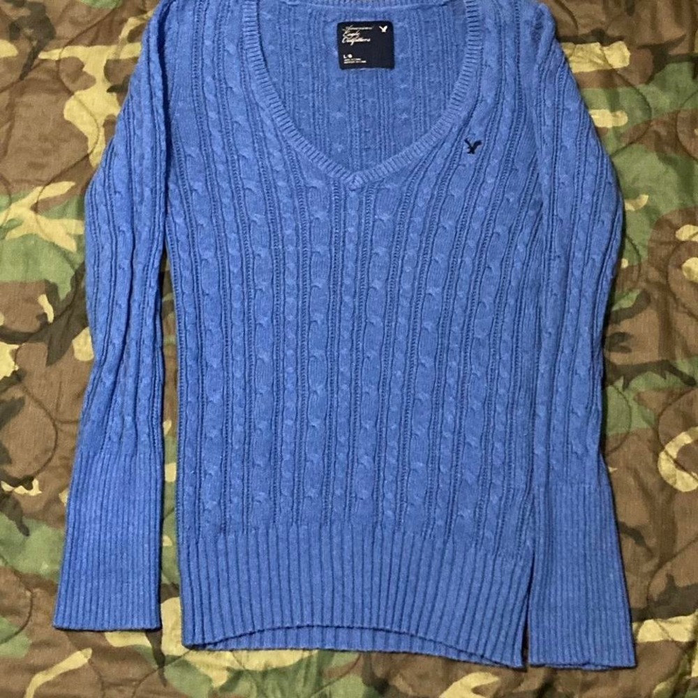 American eagle‎ cable knit blue bell cuff sweater babydoll womens L/17